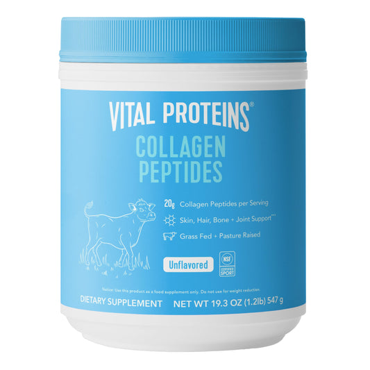Vital Proteins Grass Fed Collagen Peptides Powder Supports Hair Skin Nails Bones and Joints Health Hydrolyzed Peptides - Zero Sugar Unflavored 19.3oz