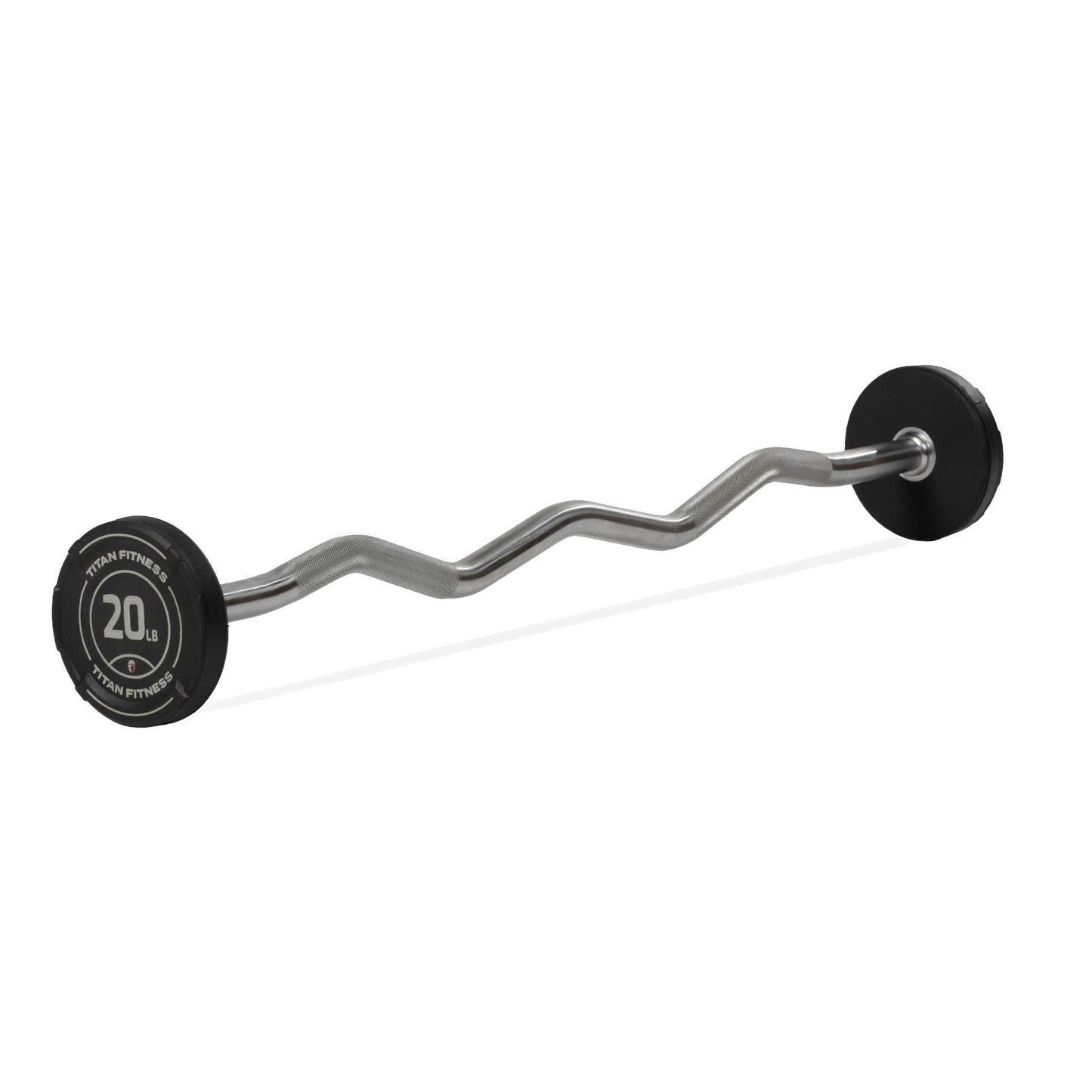 Titan Fitness 20 LB Rubber EZ Curl Fixed Barbell Pre-Loaded Weight Bar for Strength Training & Weightlifting