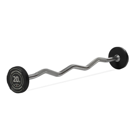 Titan Fitness 20 LB Rubber EZ Curl Fixed Barbell Pre-Loaded Weight Bar for Strength Training & Weightlifting