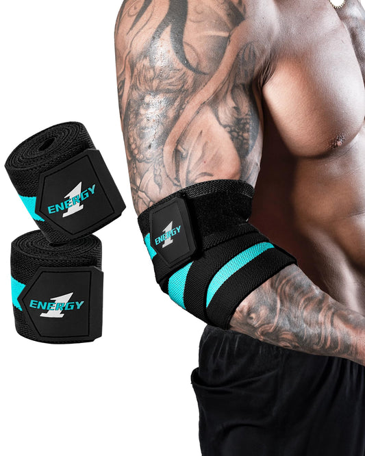 kcross Elbow Wraps for Weightlifting 47" Strengthening support Elbow Sleeve Weightlifting (1 Pair) for Powerlifting Bench Press Gym Workout (Blue)