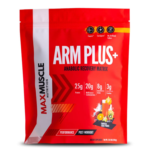 Max Muscle Arm Plus+ Anabolic Recovery Matrix | 25g Protein 8g Bcaas 3g Creatine Monohydrate | Whey Protein Amino Acids Antioxidants Glutamine Electrolytes (Tropical Punch 2.54 lb)