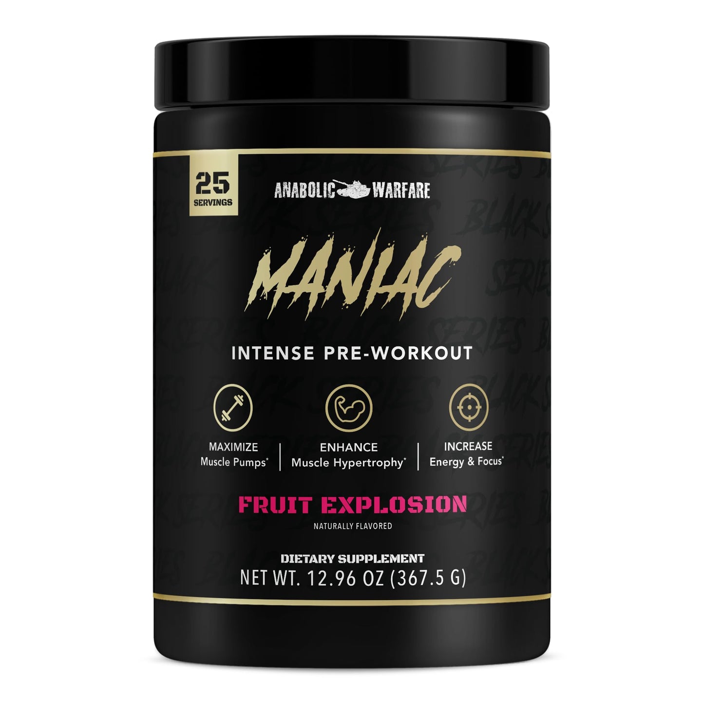 Anabolic Warfare Black Series Maniac Pre-Workout Powder Supports Nitric Oxide Muscle Pumps and Protein Synthesis* Fruit Explosion
