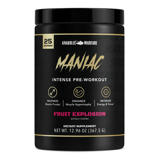 Anabolic Warfare Black Series Maniac Pre-Workout Powder Supports Nitric Oxide Muscle Pumps and Protein Synthesis* Fruit Explosion