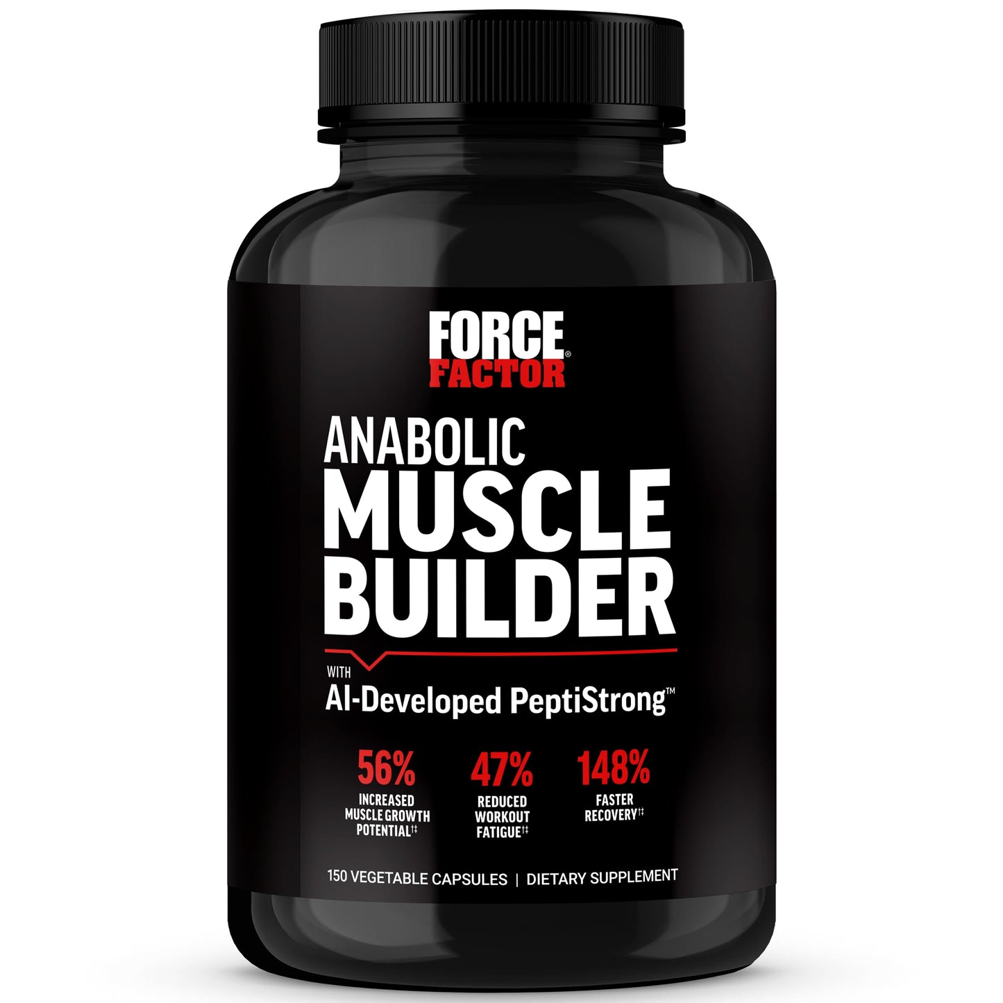 FORCE FACTOR Anabolic Muscle Builder Muscle Building Support Supplements for Men Supports Muscle Strength and Recovery Reduces Fatigue with AI-Developed PeptiStrong 150 Capsules