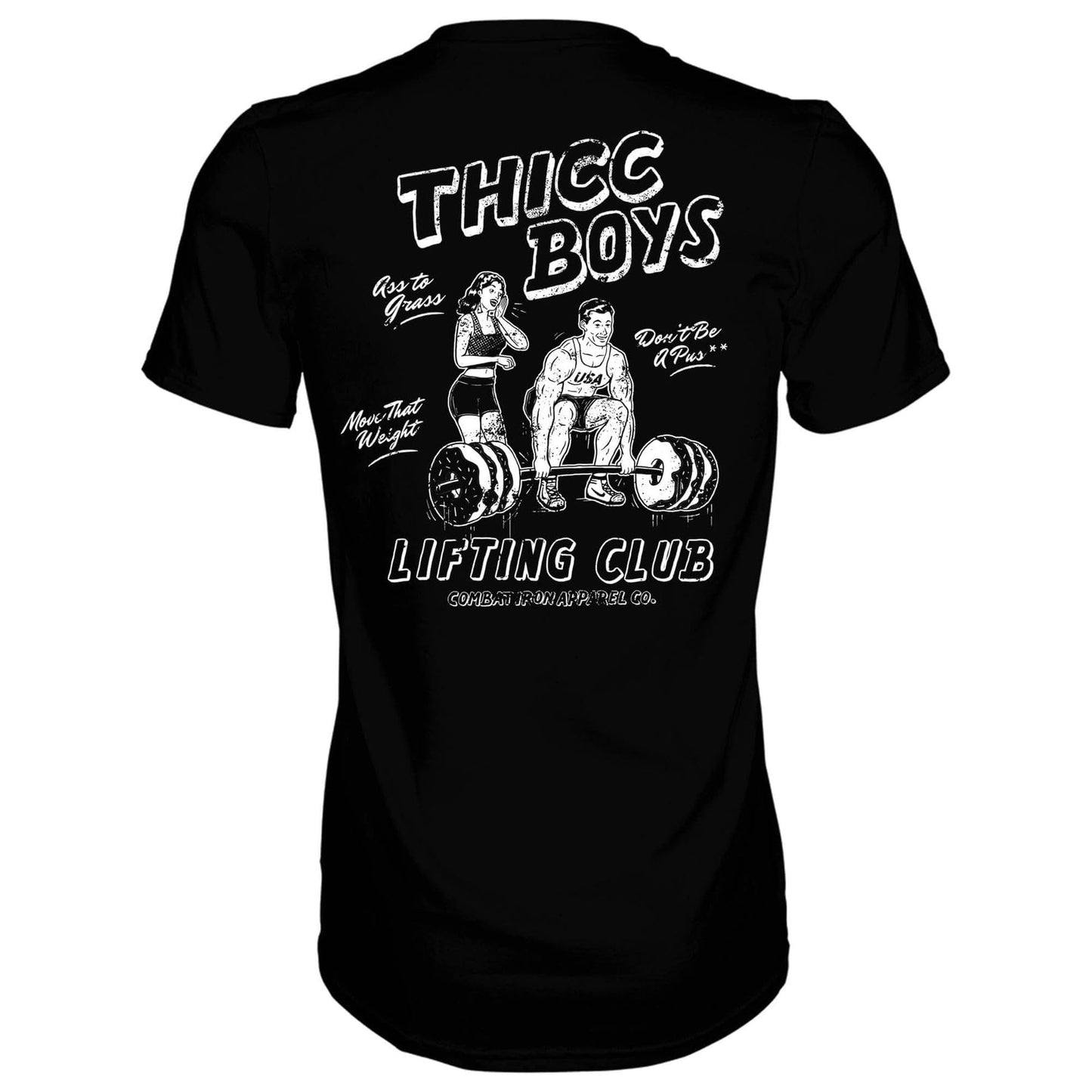 Combat Iron Thicc Boys Weightlifting Workout Club Mens Graphic Short Sleeve T-Shirt - Athletic Fit Tees Men (Black Small)