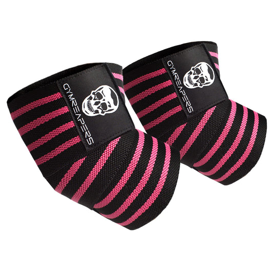 Gymreapers Weightlifting Elbow Wraps (1 Pair) - Flexible 40 Elbow Compression Strap & Joint Support Brace - For Bench Press Powerlifting and Pressing (Pink)
